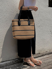 Women Stripe Casual Straw Shoulder Bag