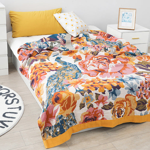 Floral Nap 100% Cotton Sofa Throw Blanket Quilt For Summer