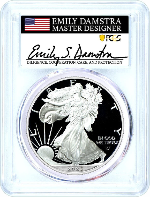 2023 W $1 Proof Silver Eagle PCGS PR70 DCAM Advanced Release Emily Damstra