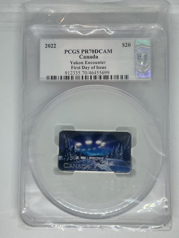 2022 $20 Yukon Encounter UFO Silver Bar PCGS FDOI Signed by Susanna Blunt