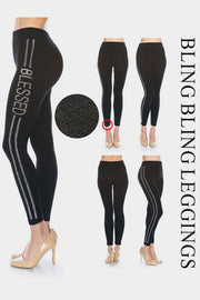 Side Crystal BLESSED Detail Leggings - MY SEXY STYLES