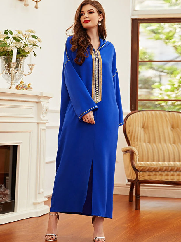 Women's Multicolor Embroidery Hooded Robe Dress