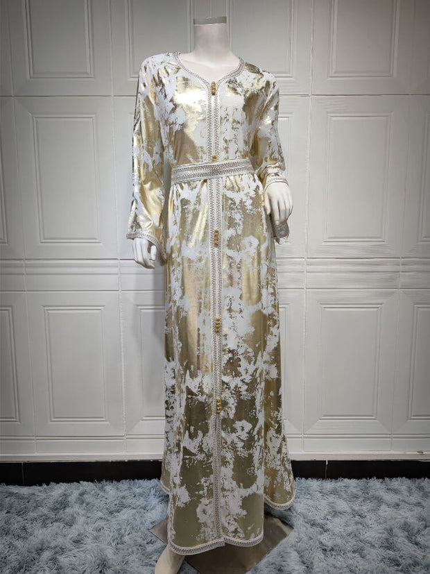 Women's Gilded Robe With Belt Jalabiya Dress