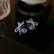 Silver Needle Zircon Bow Ear Needle