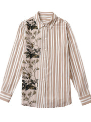 Long Sleeved Leaf Stripe Printed Shirt