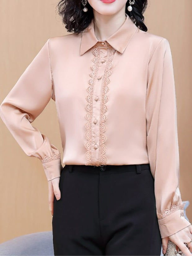 Long Sleeve Lace Patchwork Shirt
