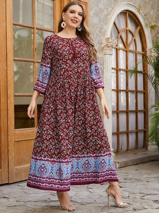 Women's Plus Size A-line Dress Floral Print Jalabiya