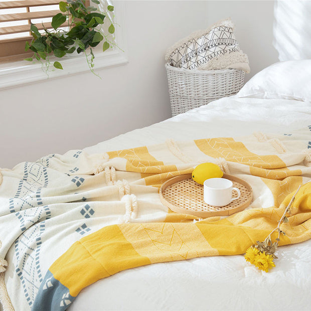 Tassel Casual Four Seasons 100% Cotton Sofa Nap Blanket