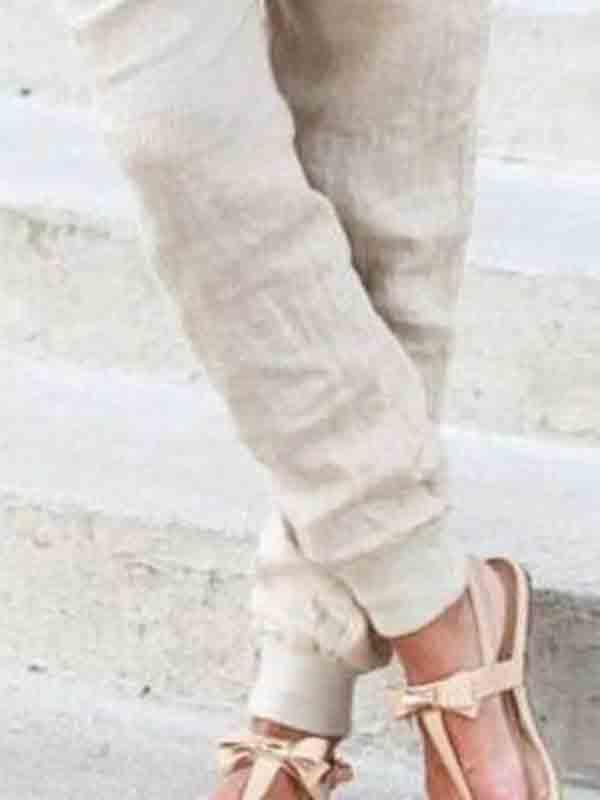 Cotton and linen comfortable rib elastic waist women's trousers
