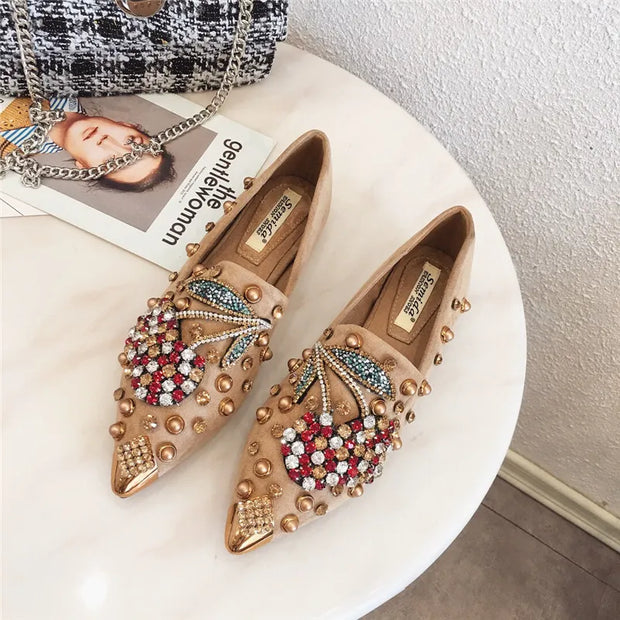 EleganteStep | Frühlingshafte Rhinestone-Kirsch Flats Schuhe