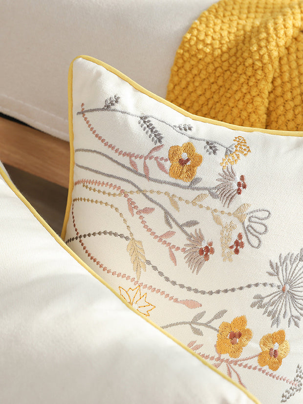 Embroidered Plant Flower Sofa Pillowcase