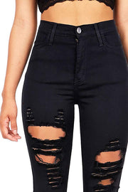 Zoe Juniors High Rise Jeans w Heavy Distressing in Black - MY SEXY STYLES