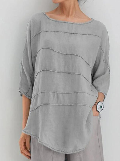 Women's Striped Shirt Bat Sleeve Casual Cotton Top
