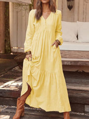 Ladies cotton and linen casual long sleeve dress