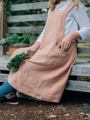 Women's cotton and linen cross pocket apron dress