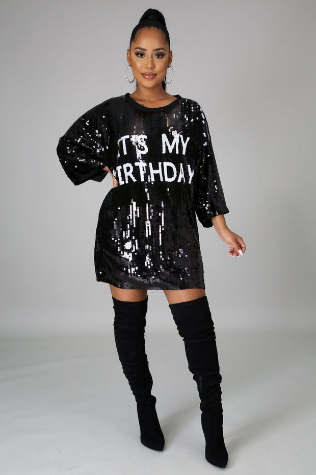 It's My Birthday Sequins T-Shirt Dress - MY SEXY STYLES