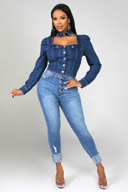 Aaliyah Long Sleeves Denim Top - MY SEXY STYLES