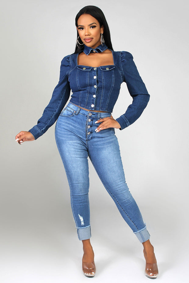 Aaliyah Long Sleeves Denim Top - MY SEXY STYLES