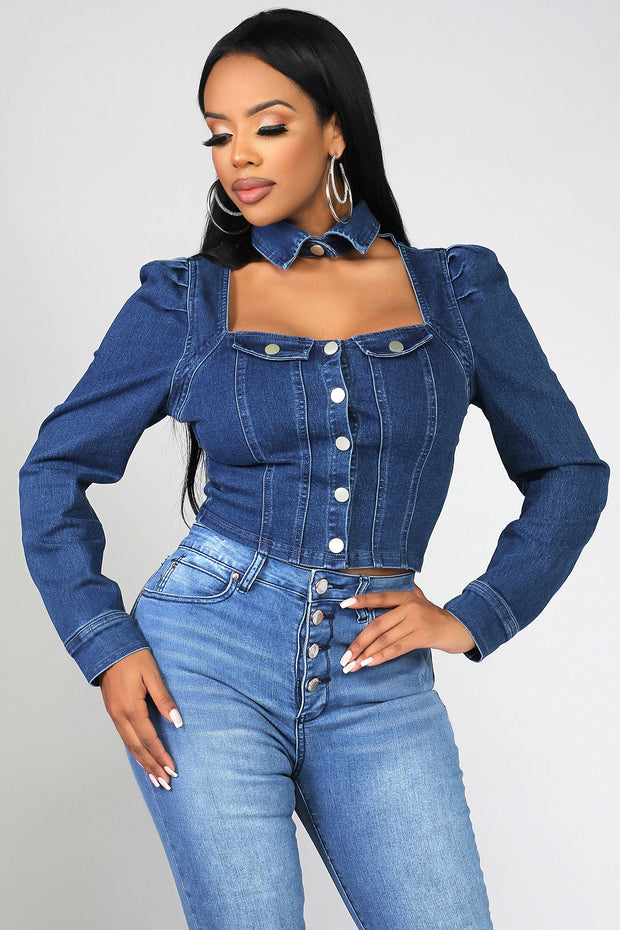 Aaliyah Long Sleeves Denim Top - MY SEXY STYLES