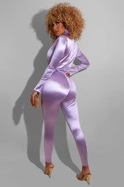 Abigail Collar Deep V Neck Long Sleeves Bodysuit and Pants Set - MY SEXY STYLES