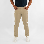 Ace Pant Khaki front on model with hands in pockets
