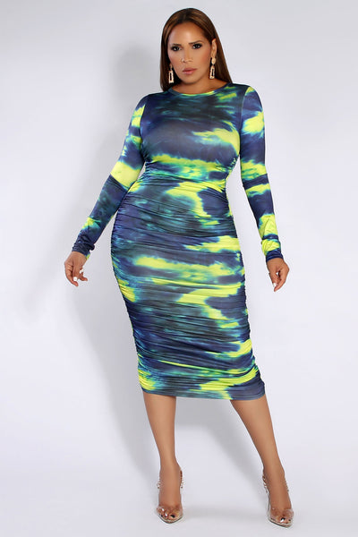 Aisha Tie Dye Ruched Dress - MY SEXY STYLES