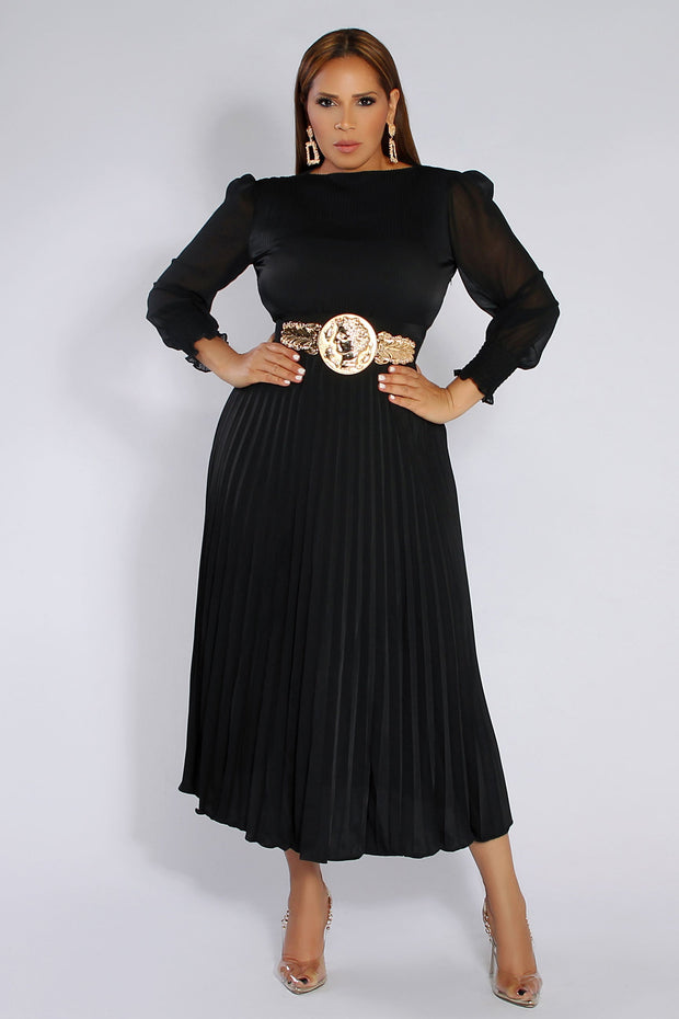 Alena Pleated Belted Dress - MY SEXY STYLES