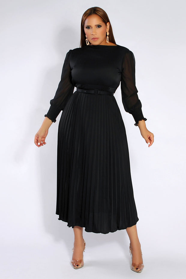 Alena Pleated Belted Dress - MY SEXY STYLES