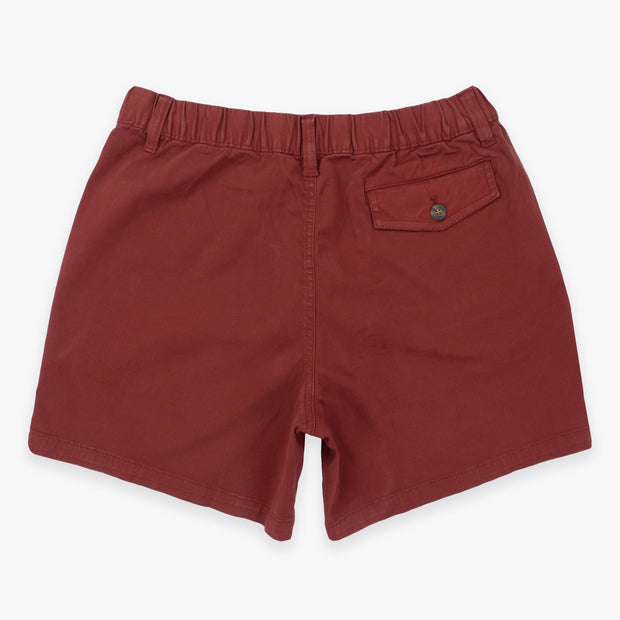 Stretch Short 5.5" Dark Maroon back with elastic waistband, belt loops, and right buttoned back pocket