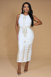 Beauty on Fire Gold Accent Bandage Maxi Dress - MY SEXY STYLES