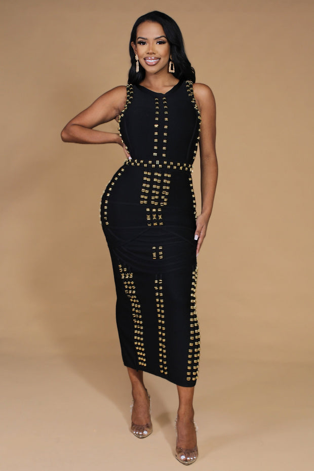 Beauty on Fire Gold Accent Bandage Maxi Dress - MY SEXY STYLES