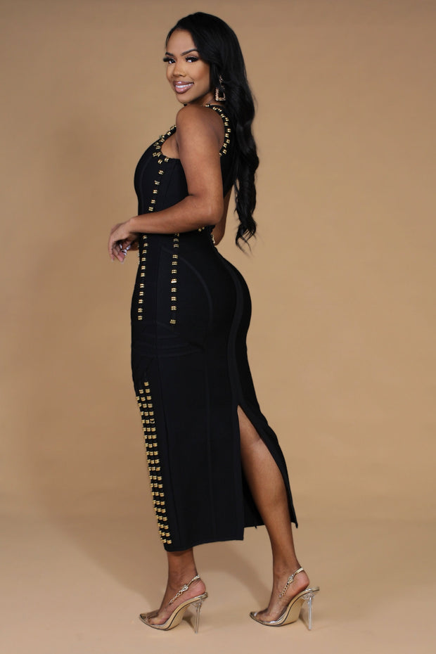 Beauty on Fire Gold Accent Bandage Maxi Dress - MY SEXY STYLES