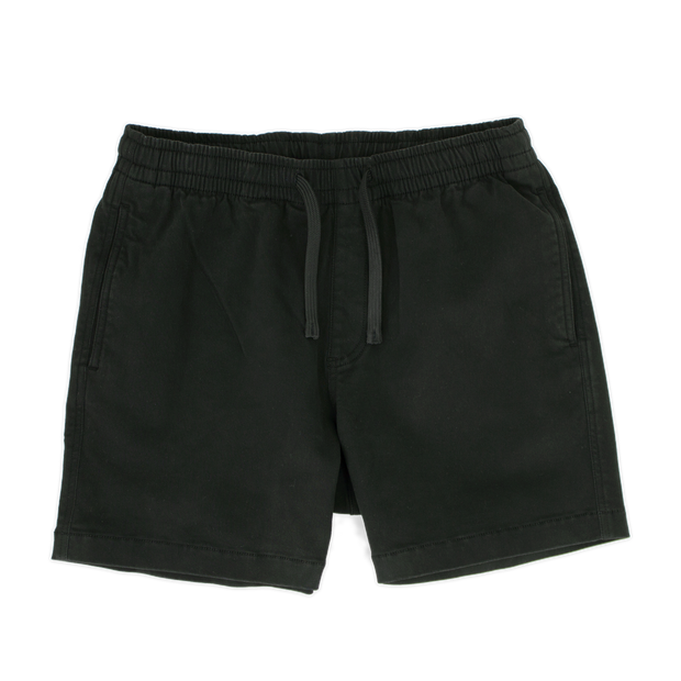 Alto Short 5.5" inseam in Black front with elastic waistband, fabric drawstring, faux fly, and two front side seam pockets