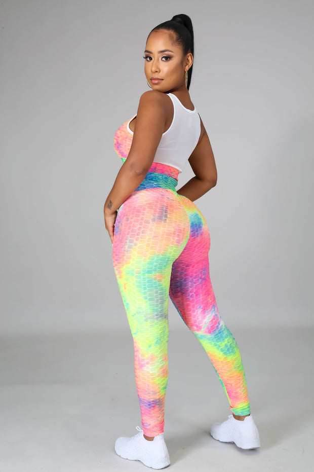 Color Explosion Tie Dye High Waisted Textured Leggings Two Piece Set - MY SEXY STYLES