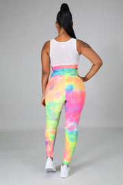 Color Explosion Tie Dye High Waisted Textured Leggings Two Piece Set - MY SEXY STYLES