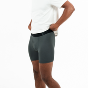 Modal Boxer Brief in Coal side on model grey with elastic waistband with Bearbottom B logo and functional fly