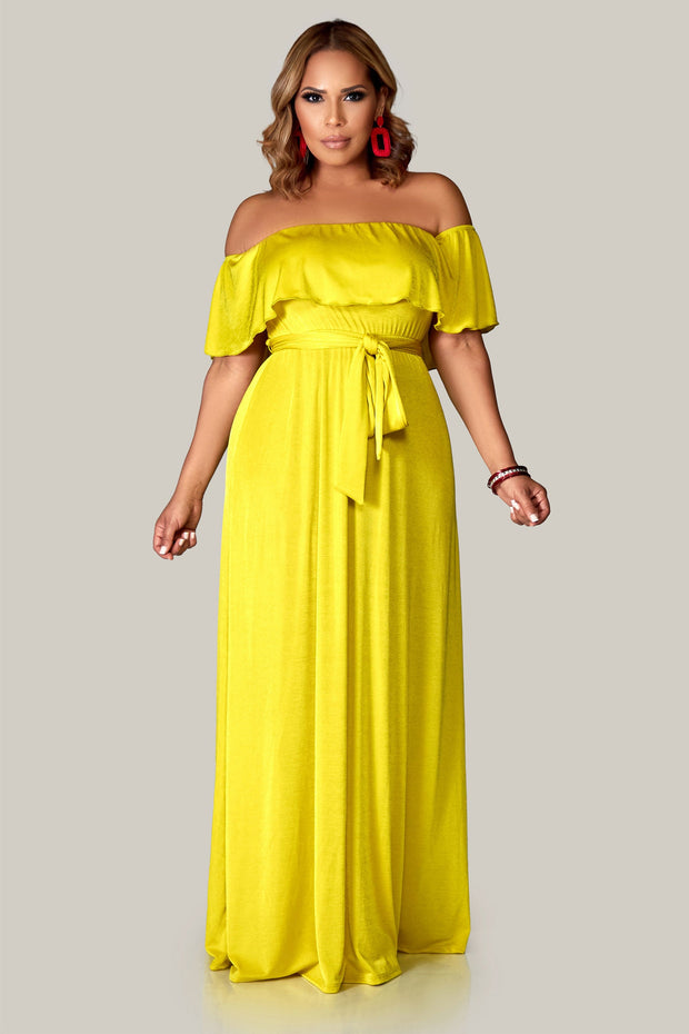 Brylee Off The Shoulders Frill Maxi Dress