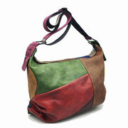 Buykud - Retro Contrast Color Leather Crossbody Bag