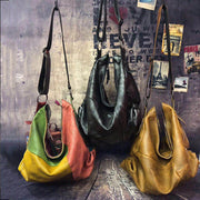 Buykud - Retro Contrast Color Leather Crossbody Bag