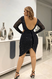 Camelia Rhinestones Sexy Back Slit Midi Dress - MY SEXY STYLES