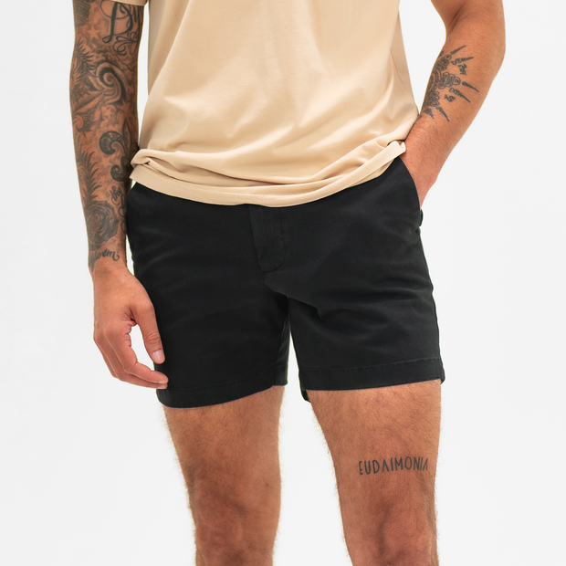 Stretch Chino Short 5.5" in Black front on model