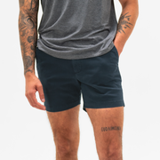Stretch Chino Short 5.5" in Navy front on model