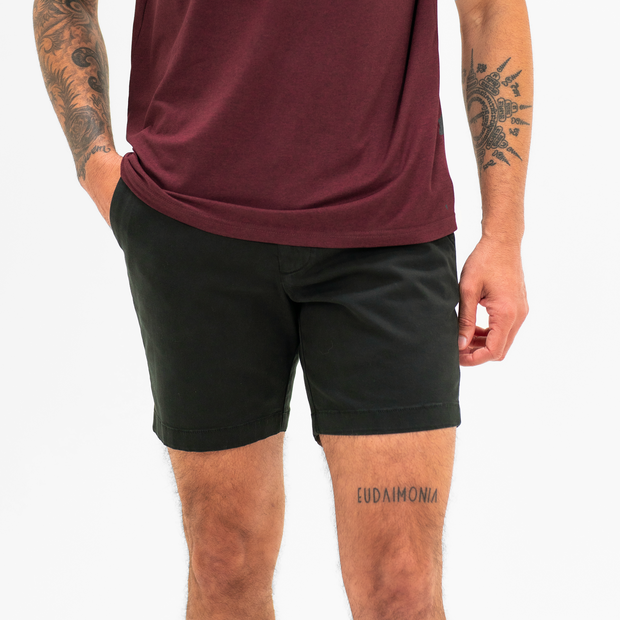 Stretch Chino Short 7" in Black front on model