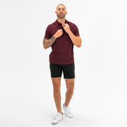 Stretch Chino Short 7" in Black on model worn with Tech Polo in Maroon