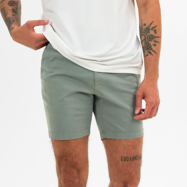 Stretch Chino Short 7" in Grey front on model