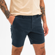 Stretch Chino Short 7" in Navy front on model