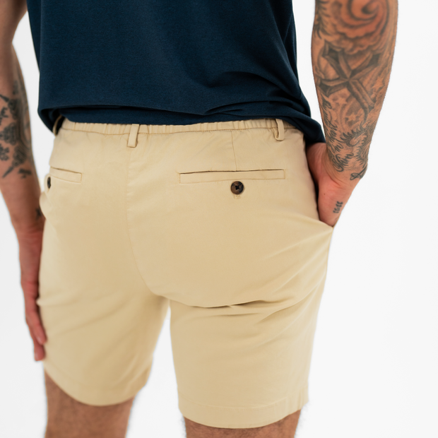 Stretch Chino Short 7" in Sand Dune back on model