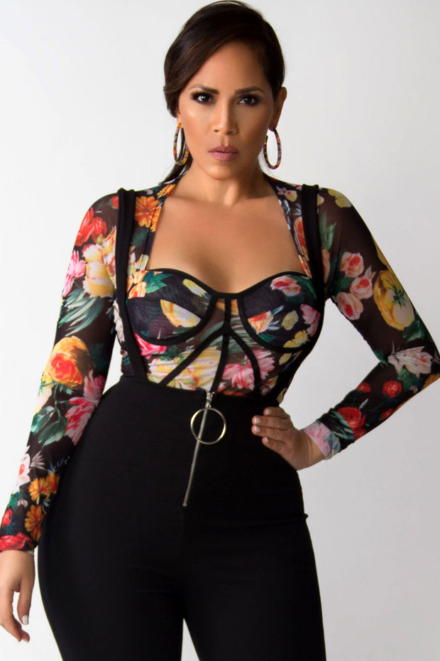 Delilah Long Sleeves Mesh Floral Crop Top - MY SEXY STYLES