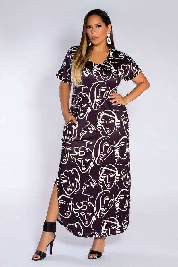 Denisse Face Print Maxi Dress - MY SEXY STYLES