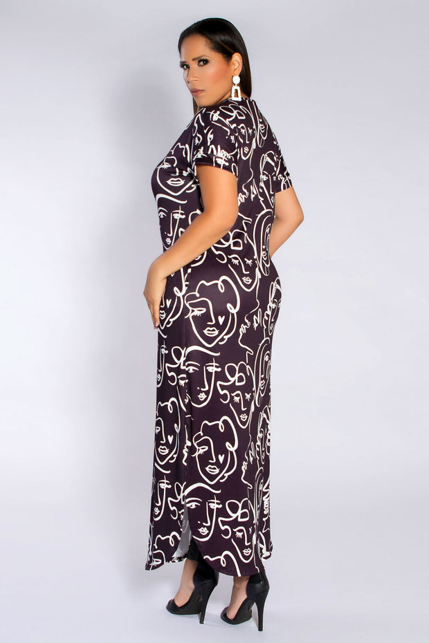 Denisse Face Print Maxi Dress - MY SEXY STYLES